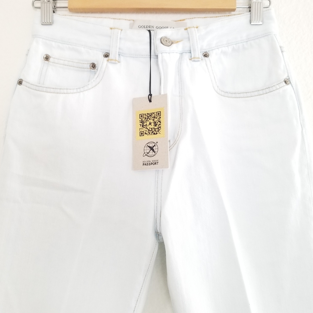 Golden Goose High Rise Boot Cut Jeans Light Wash Bleached Blue Size 26 - Picture 6 of 13